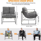 Fauteuil basculant de salon, lot de 2, cadre en métal avec accoudoirs, coussin en mousse déchiquetée, chaise longue surdimensionnée pour chambre à coucher, bureau, gris clair