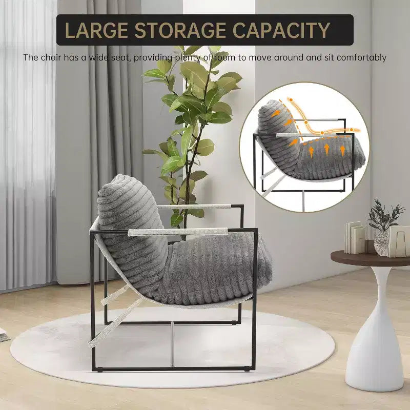 Fauteuil basculant de salon, lot de 2, cadre en métal avec accoudoirs, coussin en mousse déchiquetée, chaise longue surdimensionnée pour chambre à coucher, bureau, gris clair