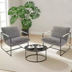 Fauteuil basculant de salon, lot de 2, cadre en métal avec accoudoirs, coussin en mousse déchiquetée, chaise longue surdimensionnée pour chambre à coucher, bureau, gris clair