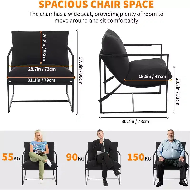 Fauteuil basculant de salon, lot de 2, cadre en métal avec accoudoirs, coussin en mousse déchiquetée, chaise longue surdimensionnée pour chambre à coucher, bureau, gris clair