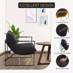 Fauteuil basculant de salon, lot de 2, cadre en métal avec accoudoirs, coussin en mousse déchiquetée, chaise longue surdimensionnée pour chambre à coucher, bureau, gris clair