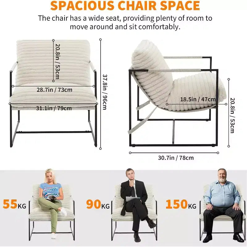 Fauteuil basculant de salon, lot de 2, cadre en métal avec accoudoirs, coussin en mousse déchiquetée, chaise longue surdimensionnée pour chambre à coucher, bureau, gris clair