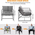 Fauteuil basculant de salon, lot de 2, cadre en métal avec accoudoirs, coussin en mousse déchiquetée, chaise longue surdimensionnée pour chambre à coucher, bureau, gris clair