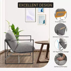 Fauteuil basculant de salon, lot de 2, cadre en métal avec accoudoirs, coussin en mousse déchiquetée, chaise longue surdimensionnée pour chambre à coucher, bureau, gris clair