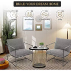 Fauteuil basculant de salon, lot de 2, cadre en métal avec accoudoirs, coussin en mousse déchiquetée, chaise longue surdimensionnée pour chambre à coucher, bureau, gris clair