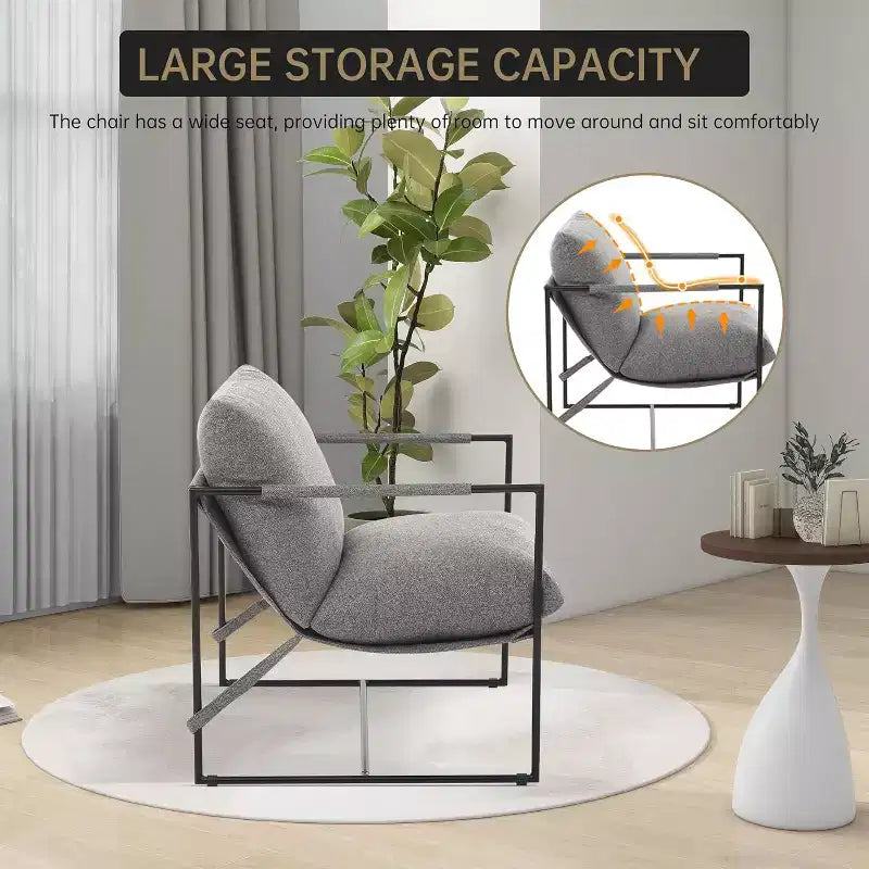 Fauteuil basculant de salon, lot de 2, cadre en métal avec accoudoirs, coussin en mousse déchiquetée, chaise longue surdimensionnée pour chambre à coucher, bureau, gris clair