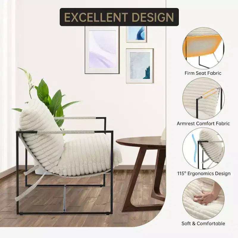 Fauteuil basculant de salon, lot de 2, cadre en métal avec accoudoirs, coussin en mousse déchiquetée, chaise longue surdimensionnée pour chambre à coucher, bureau, gris clair