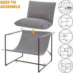 Fauteuil basculant de salon, lot de 2, cadre en métal avec accoudoirs, coussin en mousse déchiquetée, chaise longue surdimensionnée pour chambre à coucher, bureau, gris clair