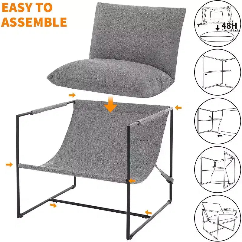Fauteuil basculant de salon, lot de 2, cadre en métal avec accoudoirs, coussin en mousse déchiquetée, chaise longue surdimensionnée pour chambre à coucher, bureau, gris clair