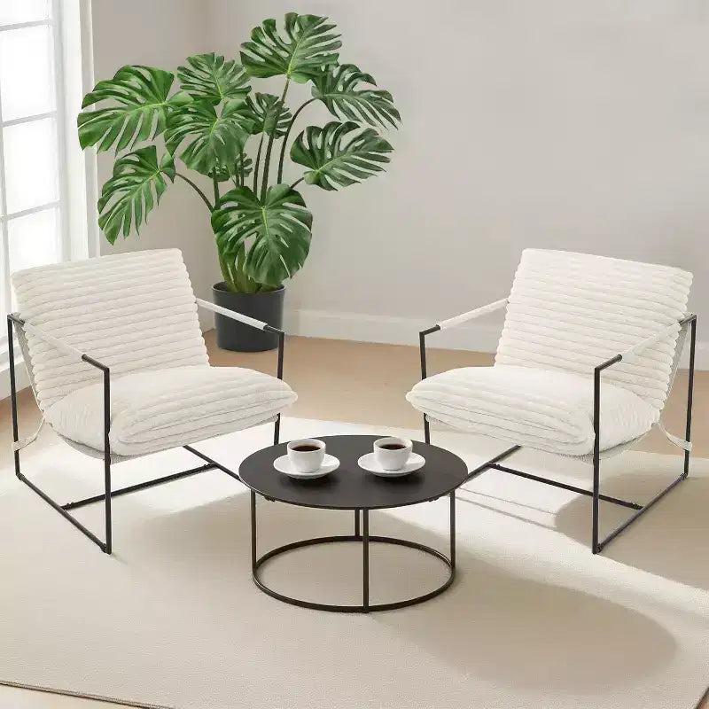 Fauteuil basculant de salon, lot de 2, cadre en métal avec accoudoirs, coussin en mousse déchiquetée, chaise longue surdimensionnée pour chambre à coucher, bureau, gris clair