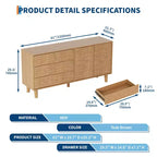 Buffet en teck style Mid-Century Modern de 155 cm, meuble en bois naturel avec 3 tiroirs et 2 portes, motif rainuré ondulé avec étagère réglable
