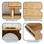 Buffet en teck style Mid-Century Modern de 155 cm, meuble en bois naturel avec 3 tiroirs et 2 portes, motif rainuré ondulé avec étagère réglable