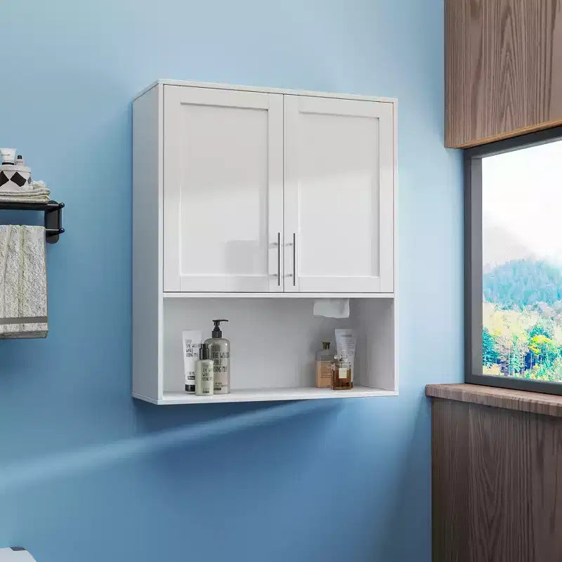 Armoire de toilette moderne de 31,5 po avec fente pour mouchoirs, 2 portes et étagère réglable