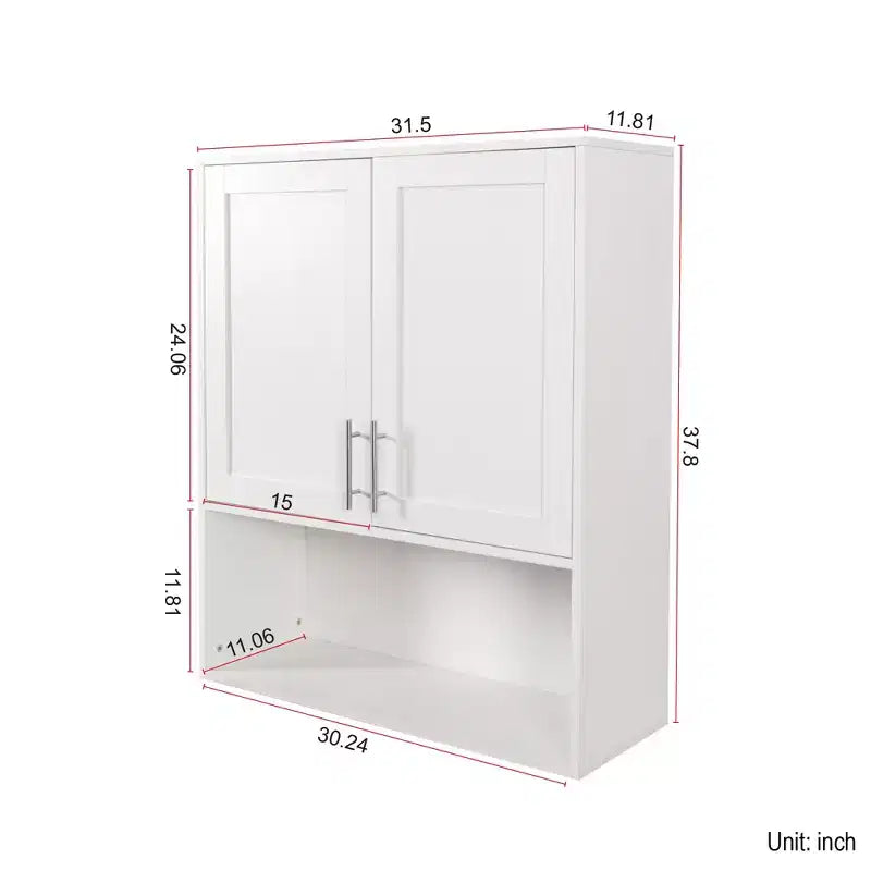 Armoire de toilette moderne de 31,5 po avec fente pour mouchoirs, 2 portes et étagère réglable