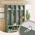 Porte-manteau et banc d'entrée de style ferme avec 8 patères, compartiments ouverts, 3 en 1, en bois
