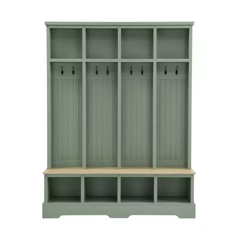 Porte-manteau et banc d'entrée de style ferme avec 8 patères, compartiments ouverts, 3 en 1, en bois