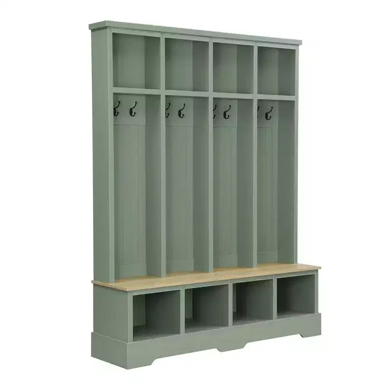 Porte-manteau et banc d'entrée de style ferme avec 8 patères, compartiments ouverts, 3 en 1, en bois