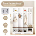 Porte-manteau et banc d'entrée de style ferme avec 8 patères, compartiments ouverts, 3 en 1, en bois