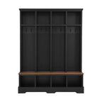 Porte-manteau et banc d'entrée de style ferme avec 8 patères, compartiments ouverts, 3 en 1, en bois