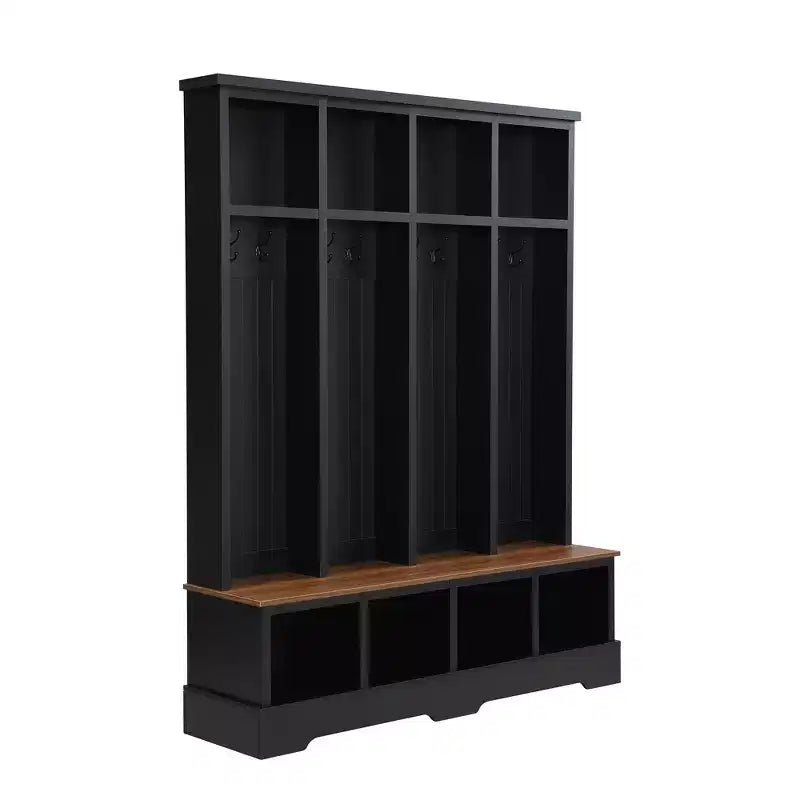 Porte-manteau et banc d'entrée de style ferme avec 8 patères, compartiments ouverts, 3 en 1, en bois