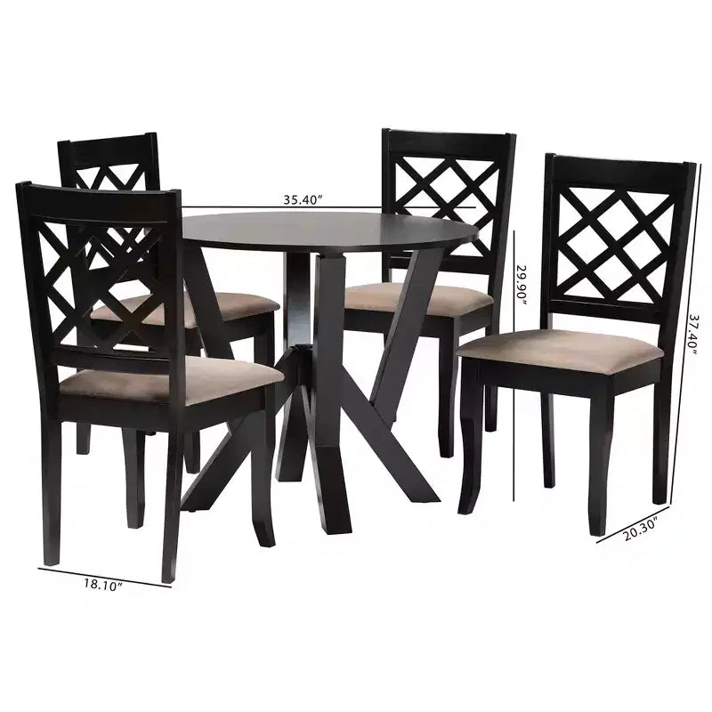 Ensemble de salle à manger 5 pièces Adina en tissu sable moderne et bois brun foncé