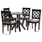 Ensemble de salle à manger 5 pièces Adina en tissu sable moderne et bois brun foncé