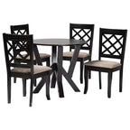 Ensemble de salle à manger 5 pièces Adina en tissu sable moderne et bois brun foncé
