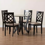 Ensemble de salle à manger 5 pièces Adina en tissu sable moderne et bois brun foncé