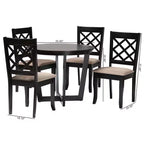 Ensemble de salle à manger 5 pièces Selby en tissu sable moderne et bois marron foncé