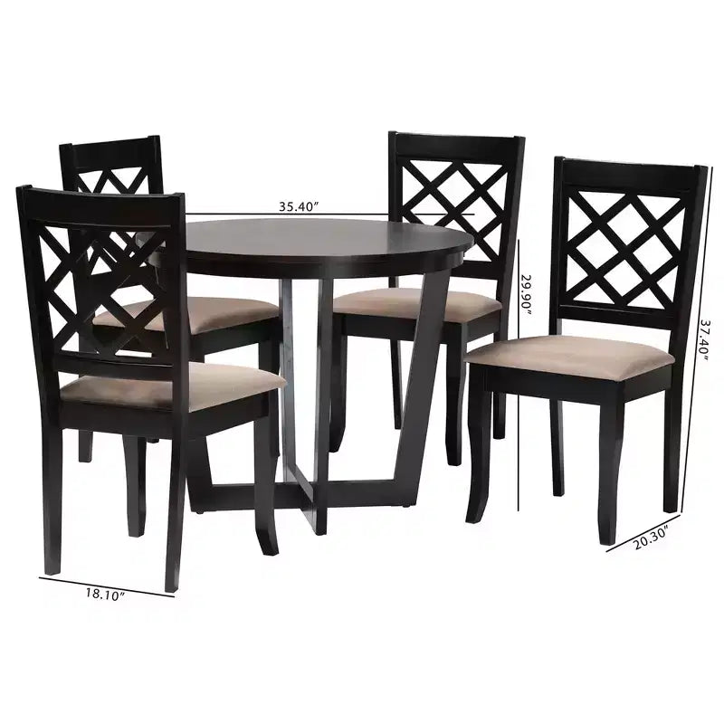 Ensemble de salle à manger 5 pièces Selby en tissu sable moderne et bois marron foncé