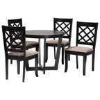 Ensemble de salle à manger 5 pièces Selby en tissu sable moderne et bois marron foncé