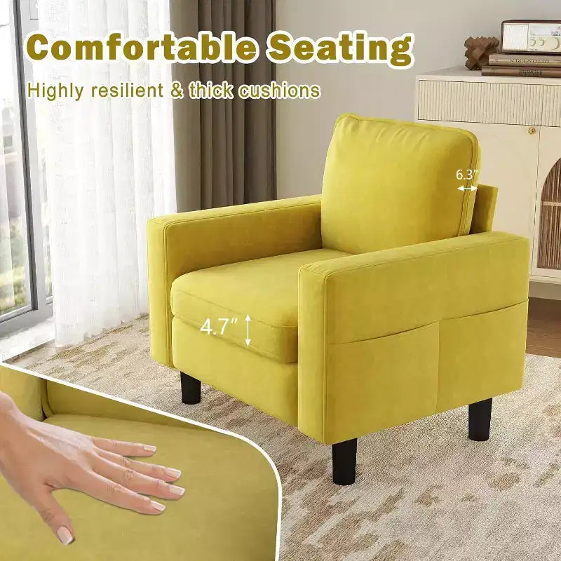 Fauteuil individuel – 33 fauteuils d'appoint modernes avec accoudoirs et coussins, moutarde
