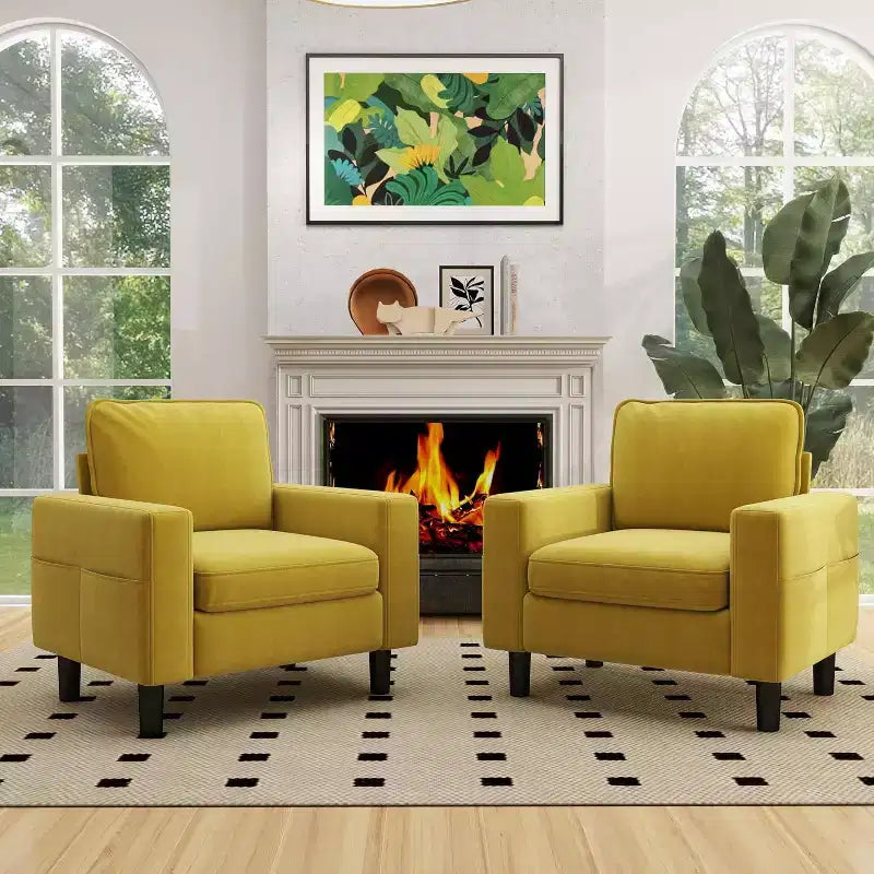 Fauteuil individuel – 33 fauteuils d'appoint modernes avec accoudoirs et coussins, moutarde