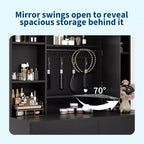 Makeup Vanity Desk with Mirror and Lights, 3 Lighting Modes Adjustable Brightness, Hidden Storage Shelves, Padded Stool, for Bedroom