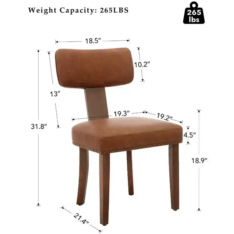 2 chaises de salle à manger avec cadre en bois dur et revêtement en cuir, capacité de poids de 120 kg, faciles à nettoyer pour la salle à manger