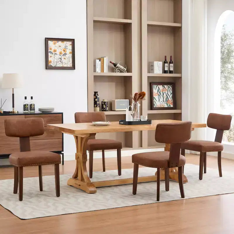 2 chaises de salle à manger avec cadre en bois dur et revêtement en cuir, capacité de poids de 120 kg, faciles à nettoyer pour la salle à manger