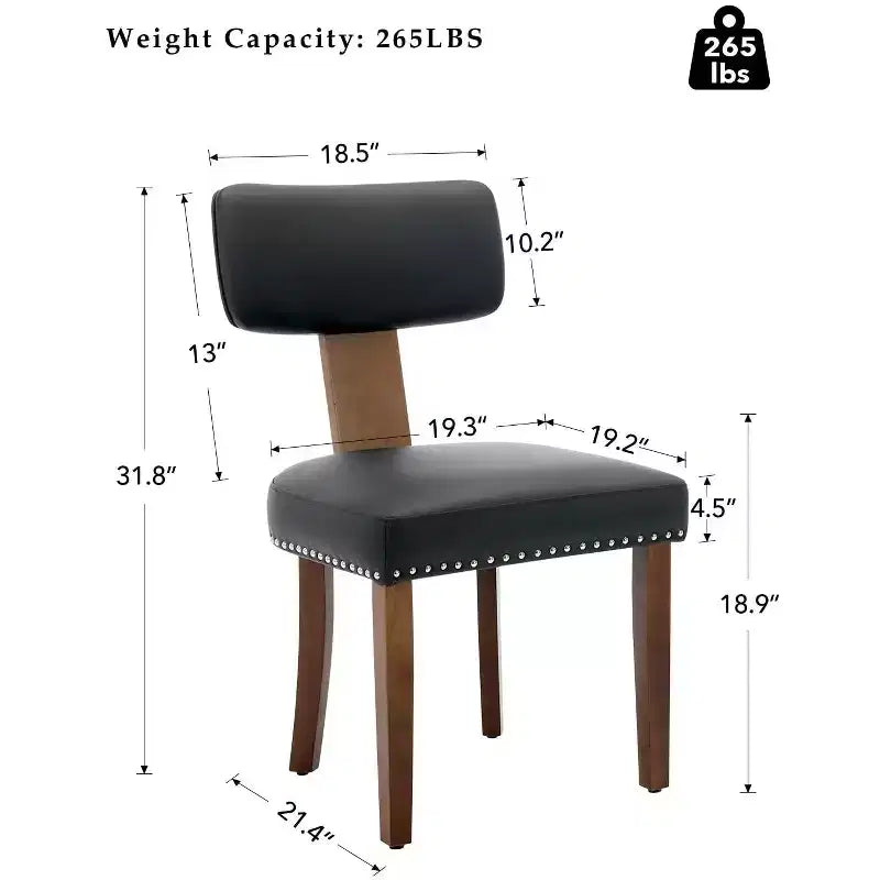 2 chaises de salle à manger avec cadre en bois dur et revêtement en cuir, capacité de poids de 120 kg, faciles à nettoyer pour la salle à manger