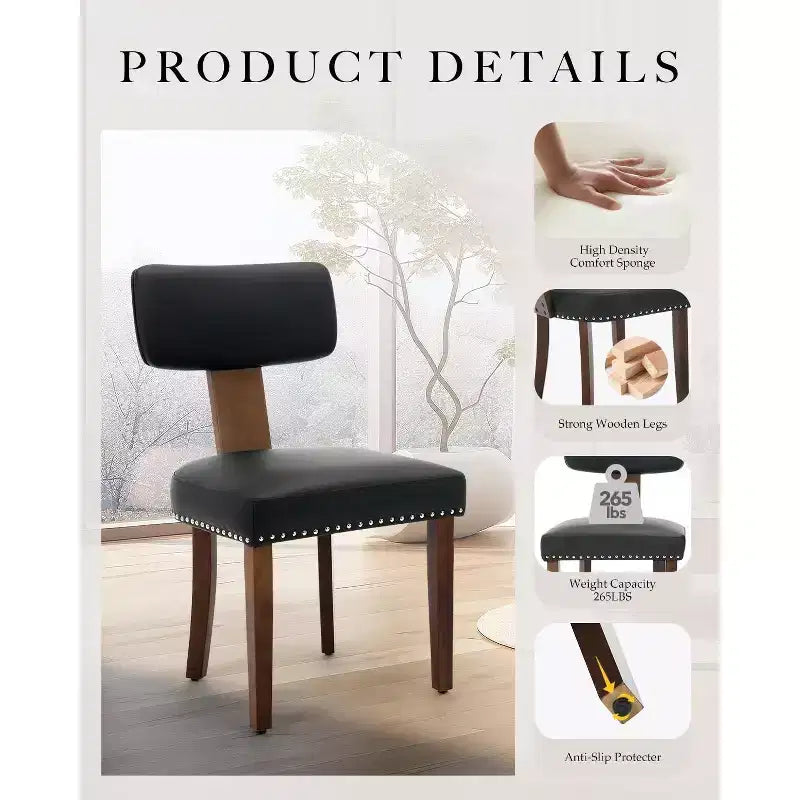 2 chaises de salle à manger avec cadre en bois dur et revêtement en cuir, capacité de poids de 120 kg, faciles à nettoyer pour la salle à manger