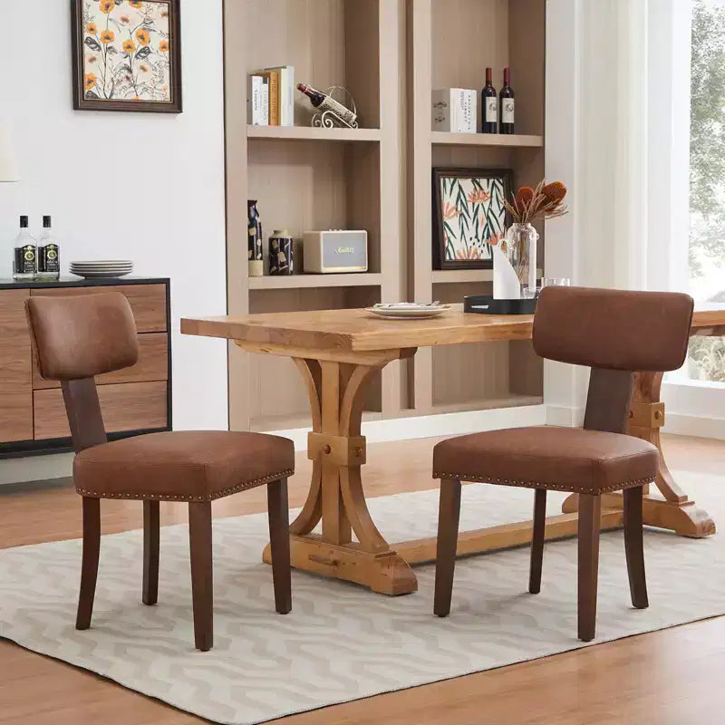 2 chaises de salle à manger avec cadre en bois dur et revêtement en cuir, capacité de poids de 120 kg, faciles à nettoyer pour la salle à manger