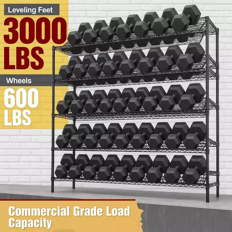 5-Tier Heavy Duty Metal Storage Rack 60W x 24D x 82H, 3000LBS Adjustable Wire Metal Shelves for Storage, Free Standing Storage Shelf Units