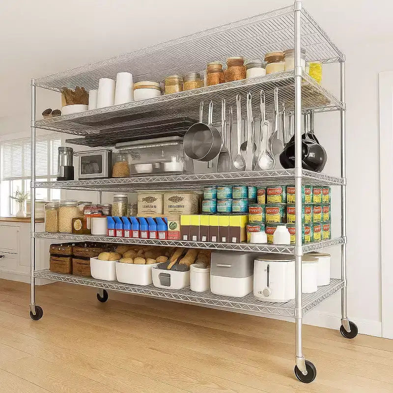 Étagère de rangement métallique robuste à 5 niveaux 60W x 24D x 82H, étagères métalliques grillagées réglables de 3000LBS pour le rangement, étagères de rangement autoportantes