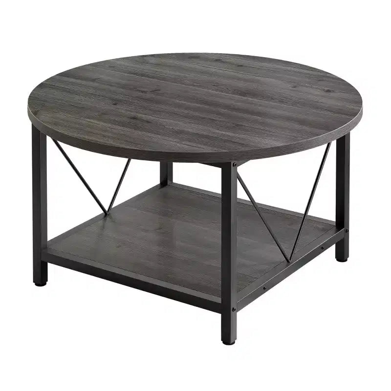 Table basse ronde moderne à 2 niveaux avec étagère de rangement ouverte en bois pour salon, bureau à domicile