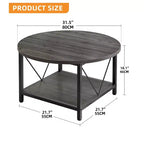 Table basse ronde moderne à 2 niveaux avec étagère de rangement ouverte en bois pour salon, bureau à domicile