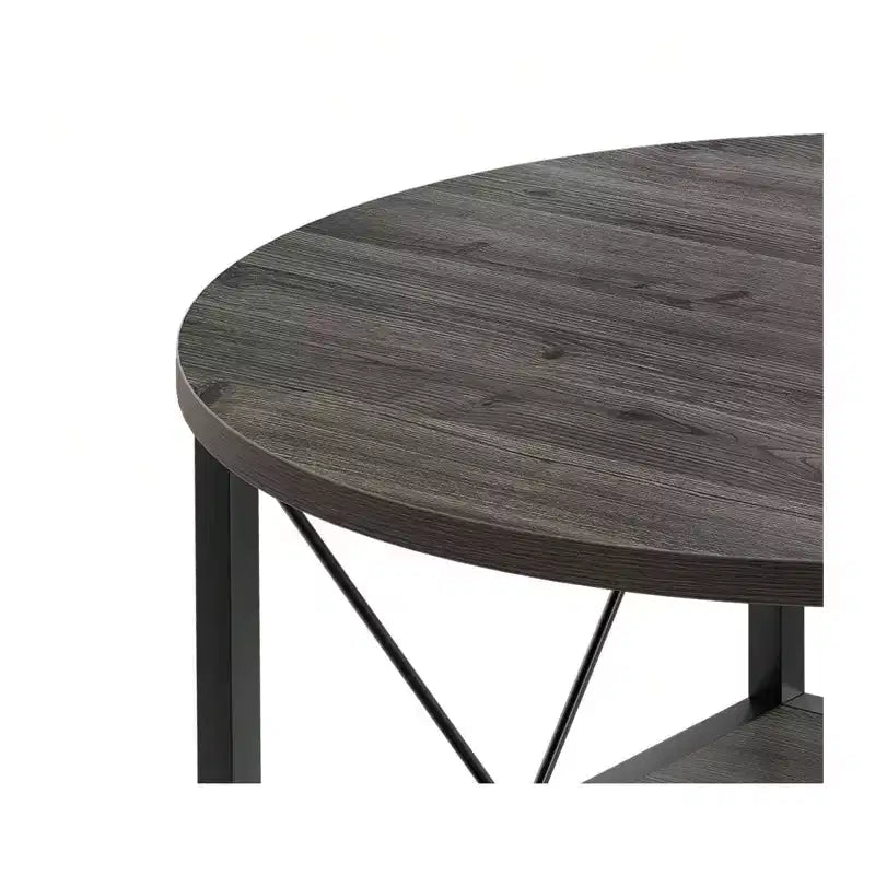 Table basse ronde moderne à 2 niveaux avec étagère de rangement ouverte en bois pour salon, bureau à domicile