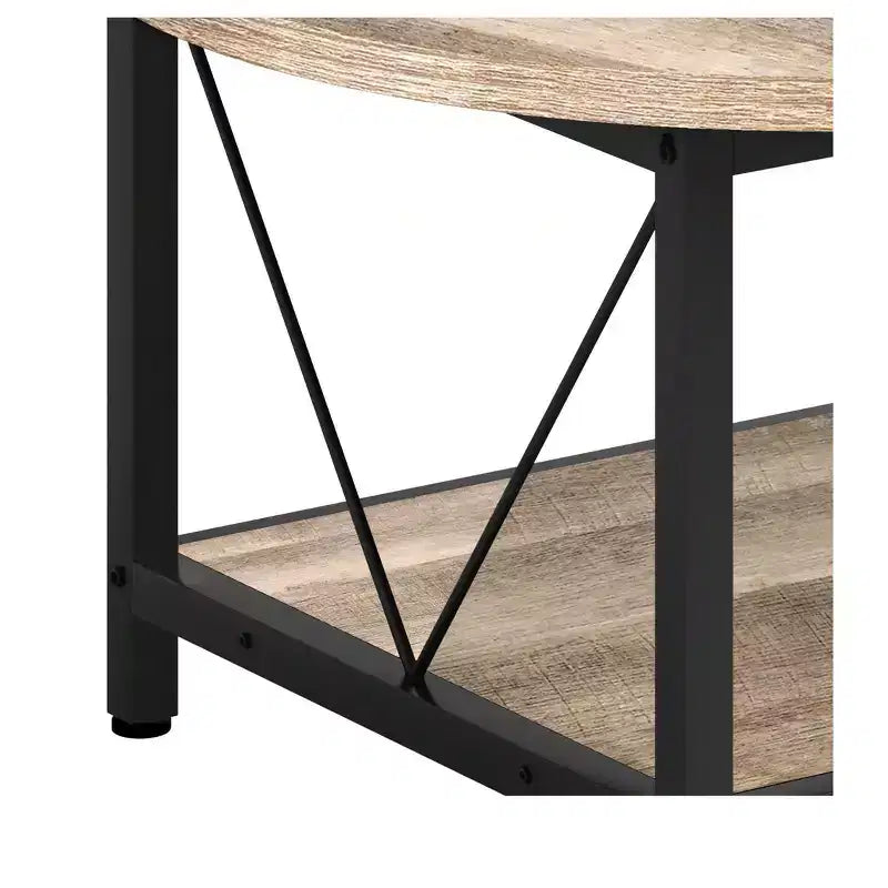 Table basse ronde moderne à 2 niveaux avec étagère de rangement ouverte en bois pour salon, bureau à domicile