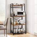 Standing Bakers Rack, Microwave Stand with Large Wire Basket, Industrial Coffee Bar Station with Hooks