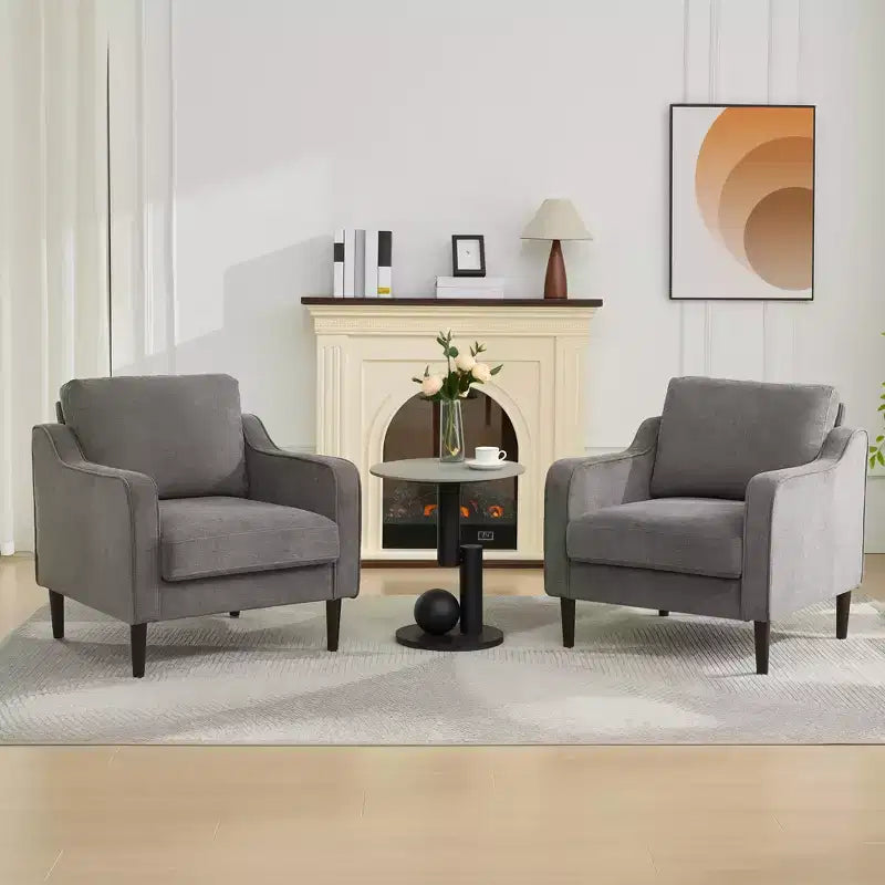Modern Comfy Accent Chair, Linen Fabric Upholstered Armchair,Reading Side Chair, Single Sofa with Back Pillow and Wood Legs for Living Room, Beige