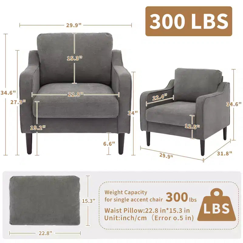 Modern Comfy Accent Chair, Linen Fabric Upholstered Armchair,Reading Side Chair, Single Sofa with Back Pillow and Wood Legs for Living Room, Beige