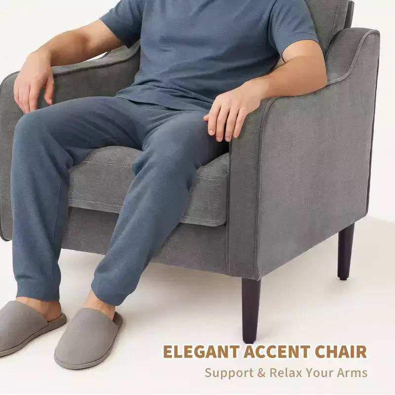 Modern Comfy Accent Chair, Linen Fabric Upholstered Armchair,Reading Side Chair, Single Sofa with Back Pillow and Wood Legs for Living Room, Beige