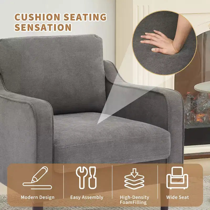 Modern Comfy Accent Chair, Linen Fabric Upholstered Armchair,Reading Side Chair, Single Sofa with Back Pillow and Wood Legs for Living Room, Beige